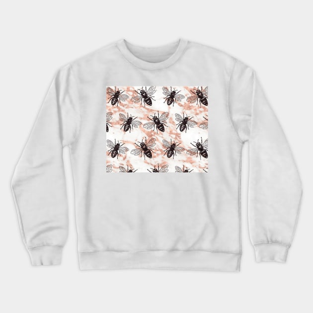 Bees on rose gold marble Crewneck Sweatshirt by marbleco